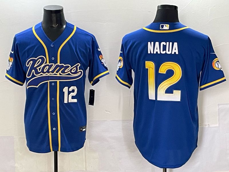 Men 2025 Los Angeles Rams #12 Nacua Blue Second generation joint name Nike Limited NFL Jersey style 06